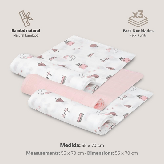 INTERBABY muselinas x3 bambú de algodón 55x70cm