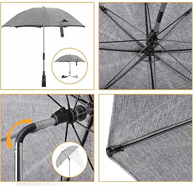 WINLOAD parasol ochronny do wózka średnica 73 cm promienie UV wodoodporny szary, regulowany parasol ochronny SPF 50