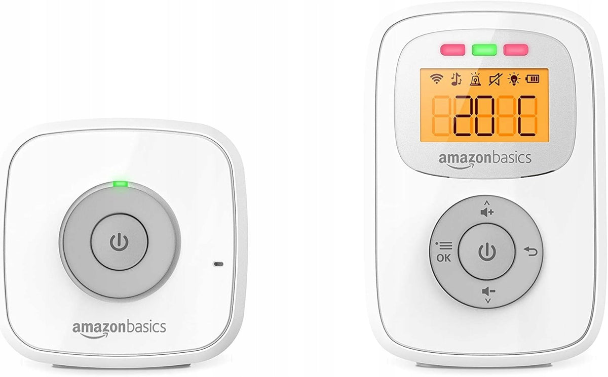 AMAZON BASICS A20 cyfrowa niania elektroniczna DECT, biało-szary monitor dziecka z podświetlanym ekranem