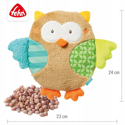 FEHN Śpiący Las pluszowa sowa TERMOFOR z pestek wiśni, miękka i bezpieczna, 24 cm