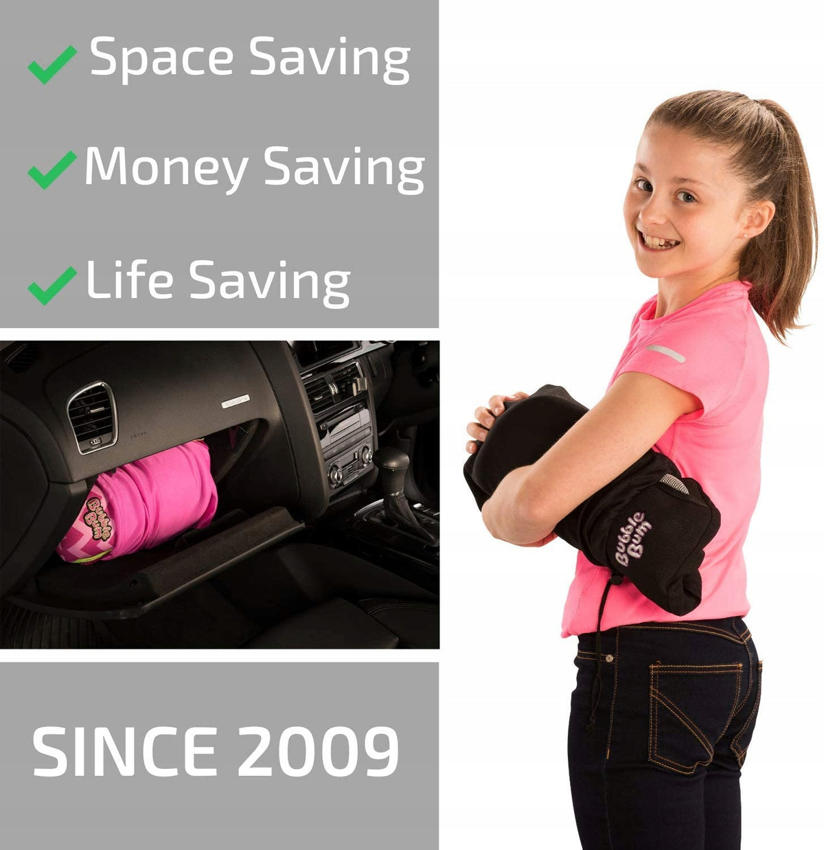 BubbleBum DMUCHANE SIEDZISKO DO AUTA 15-36 kg, kompaktowe i bezpieczne siedzisko podróżne dla dzieci, czarne