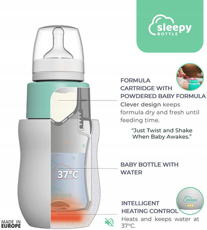 SLEEPY BOTTLE zestaw startowy podgrzewacz z butelk. butelka 37°C z inteligentnym podgrzewaniem i pojemnikiem na mleko