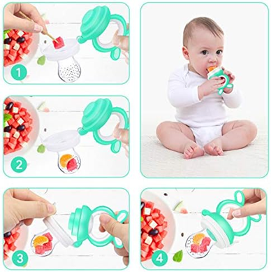 OLADWOLF mordedor dispensador de frutas para bebés 3-12 meses 1 unidad 4 boquillas