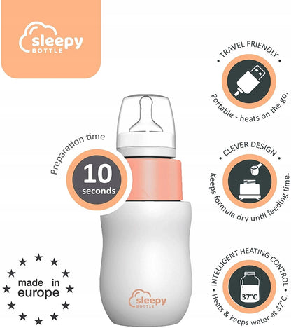 SLEEPY BOTTLE zestaw startowy podgrzewacz z butelk. butelka dla niemowląt, szybkie podgrzewanie 10 sekund, 37°C