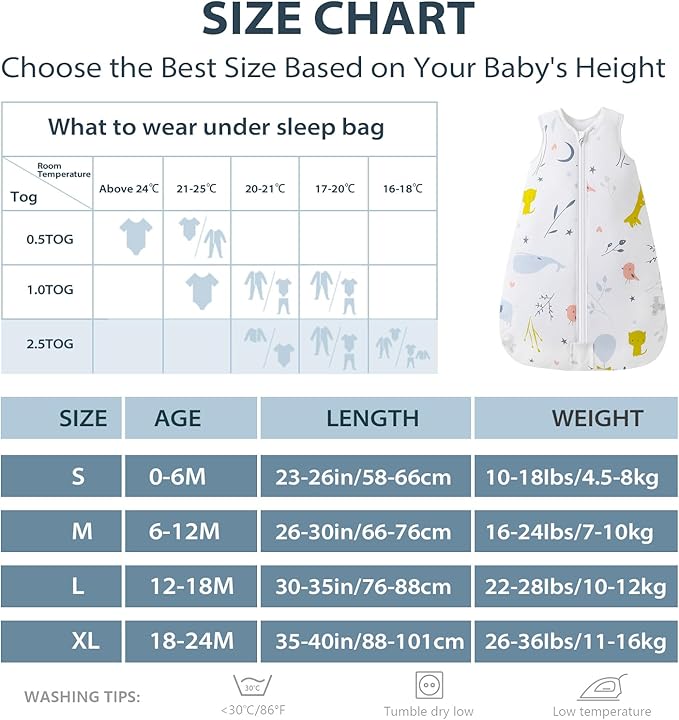 MOSEBEARS saco de dormir 2,5 TOG 12-18 meses para bebés