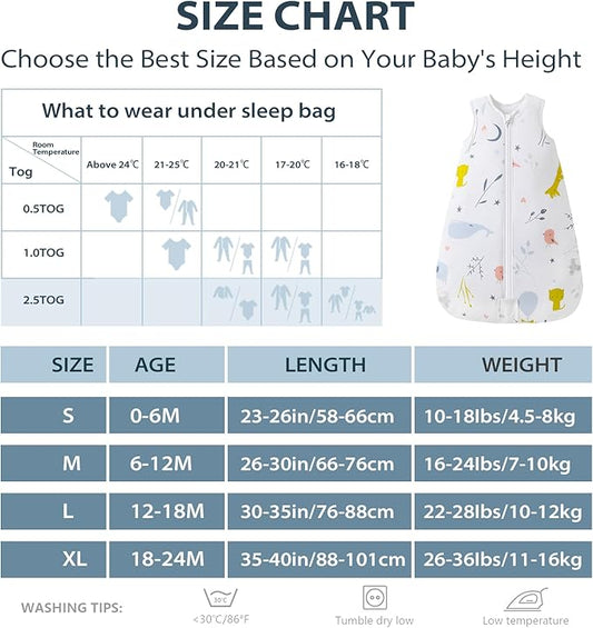 MOSEBEARS saco de dormir 2,5 TOG 12-18 meses para bebés