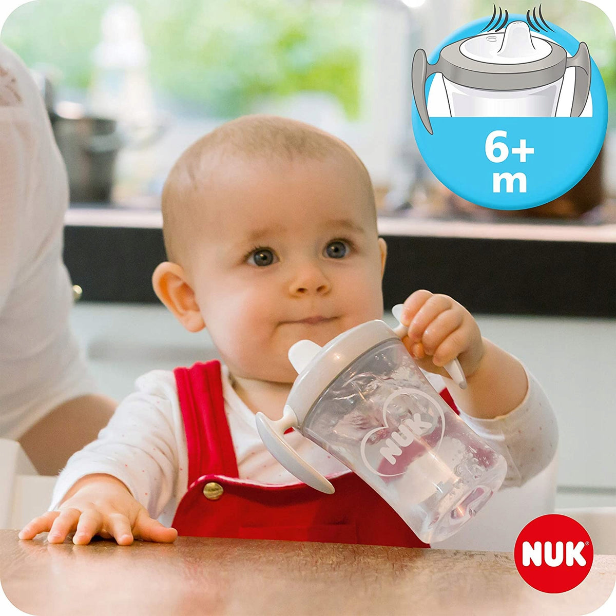 NUK zestaw do nauki picia kubek + 3 ustniki, kubek treningowy 6+ m, biało-szary, 230 ml
