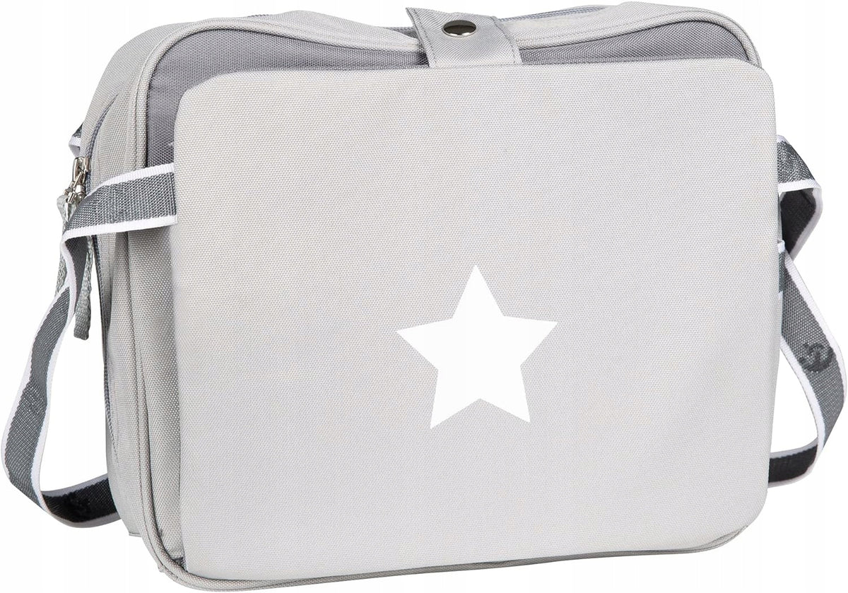 ROBA krzesełko turystyczne do karmienia Little Stars szare, przenośne siedzisko dla dziecka z gwiazdką