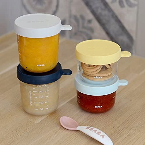 BEABA szklany pojemnik słoiczek 2x150 ml, 2x250ml, szklane pojemniczki na żywność z pokrywkami
