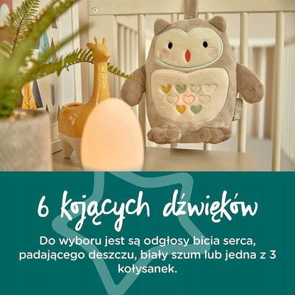 TOMMEE TIPPEE Sowa Ollie PRZYTULANKA lampka dźwięk – szara sowa z 6 kojącymi dźwiękami i nocną lampką