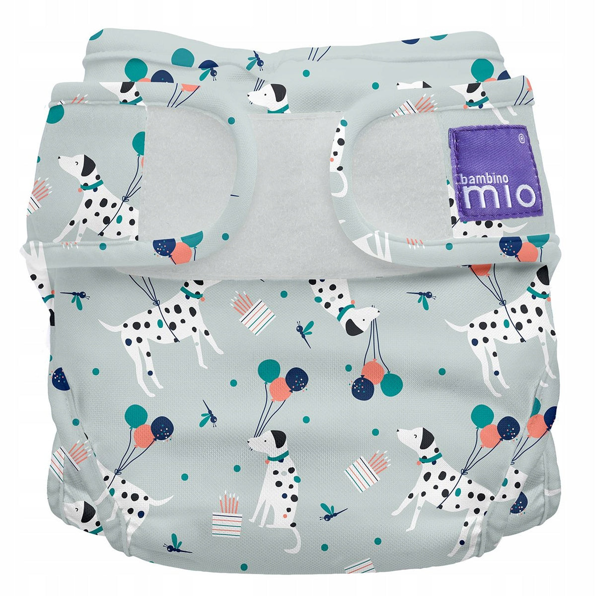 BAMBINO MIO otulacz na pieluchę >9kg, wielorazowy otulacz z pieskami i balonami, rozmiar 2