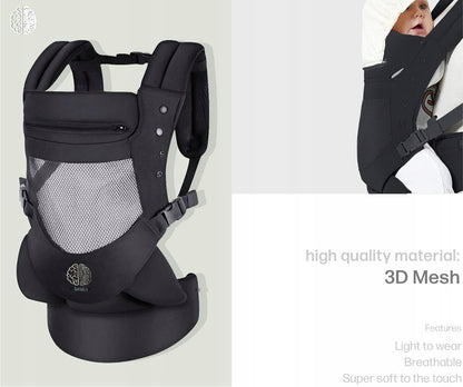 EBRAINIT nosidełko ergonomiczne z siateczką od 4msc do18kg czarne, oddychające 3D Mesh dla dziecka