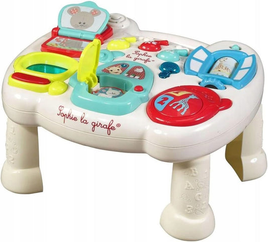 ŻYRAFA SOPHIE stolik do aktywności 10m+ edukacyjny 2w1, kolorowy stolik interaktywny z dźwiękiem i światłem