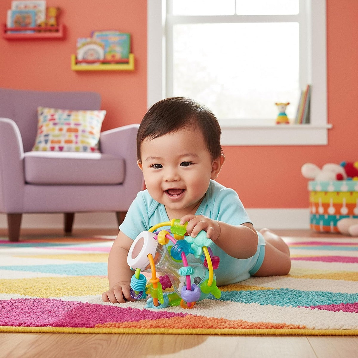 PLAYGRO Play and Learn Ball teether grabber with rattle and mirror 14 cm