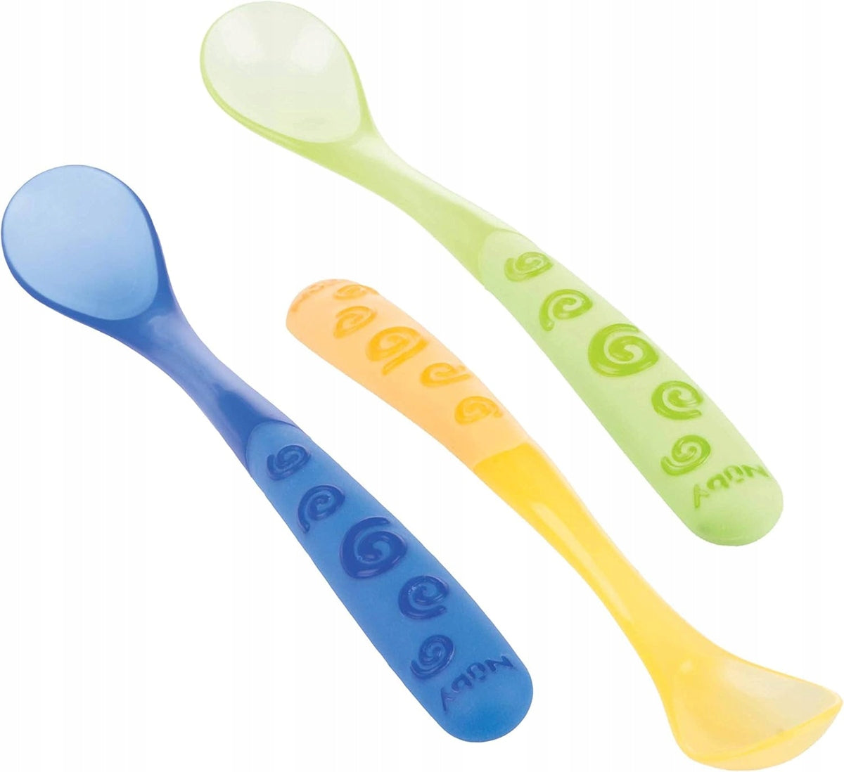 NUBY cucharas de punta suave y mango largo 6 m+ 3 unidades