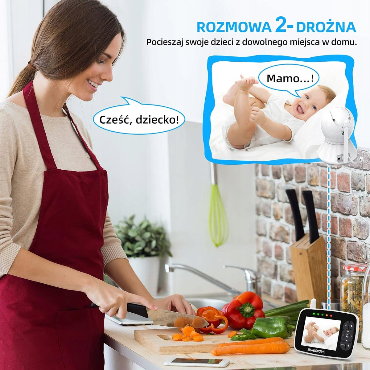 BURNNOVE SM35PTZ zdalnie sterowana niania elektroniczna 3,5" z rozmową 2-drożną, kamera do domu i monitor LCD