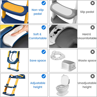 Adaptador de inodoro con escalones para niños