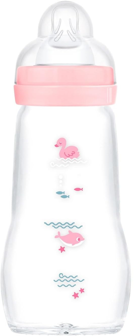 MAM Feel Good biberón de vidrio 260 ml tetina 2 flujo medio 2 m+ PATO