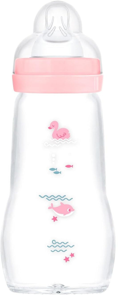 MAM Feel Good biberón de vidrio 260 ml tetina 2 flujo medio 2 m+ PATO