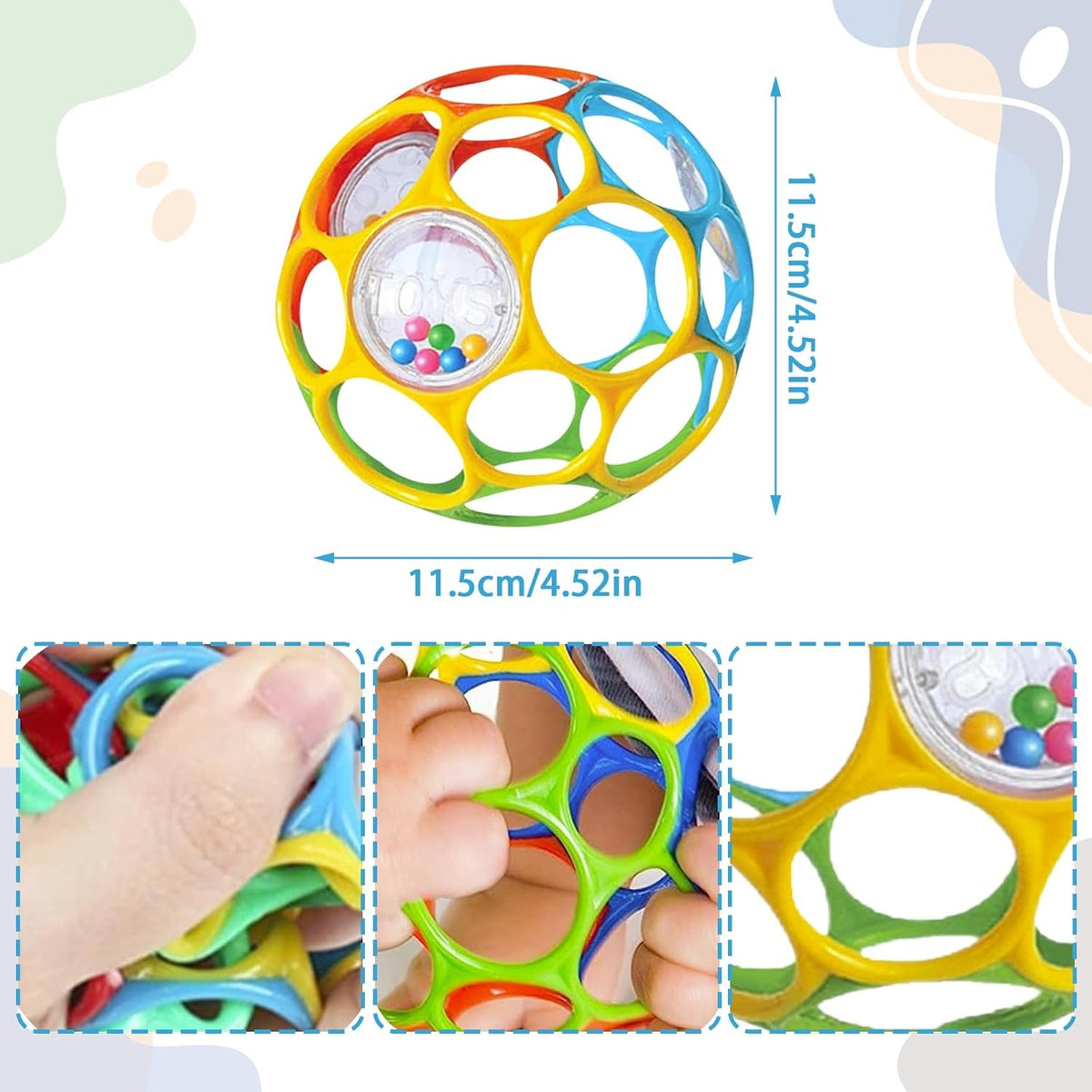 KIKUO Classic Ball, mordedor de agarre en forma de pelota con sonajeros de 11,5 cm