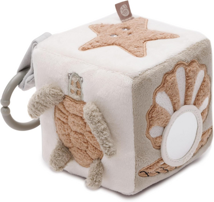 JOLLEIN Cubo de actividades colgante de peluche con sonajero y espejo 11x11 cm