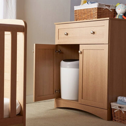 TOMMEE TIPPEE simplee sangenic kosz + wkład do pieluch w drewnianej szafce dziecięcej