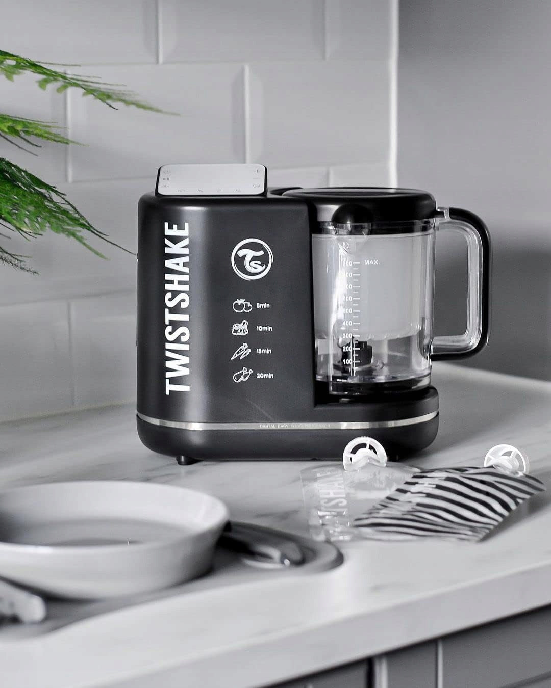 TWISTSHAKE 6w1 parowar mikser sterylizator 900 ml, czarny robot do gotowania na parze i miksowania dla dziecka