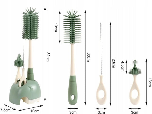 VICLOON set 3 en 1 cepillos de silicona para limpiar biberones, chupetes y pajitas 32cm