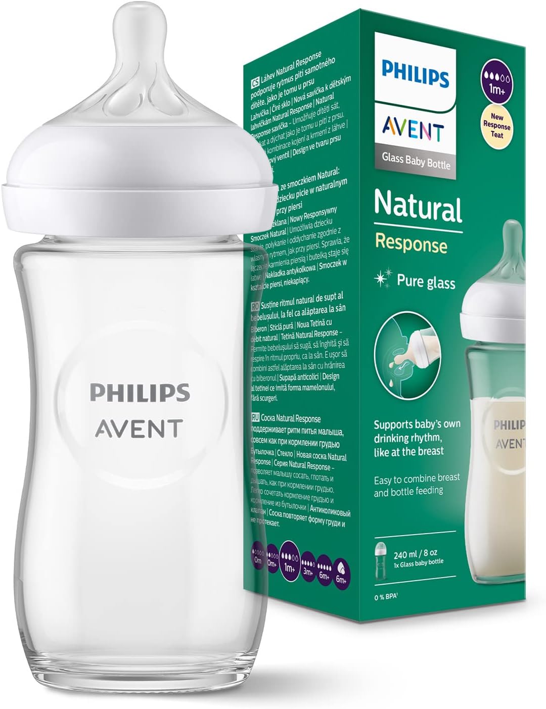 PHILIPS AVENT Biberón Natural RESPONSE vidrio 240 ml 1 mes+