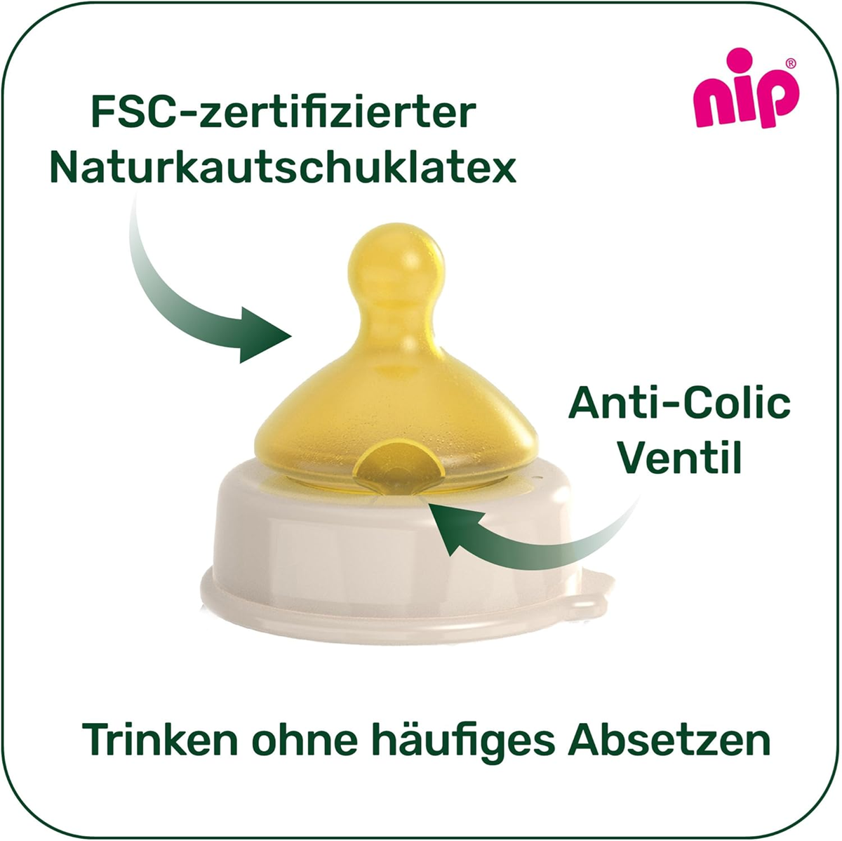 NIP Cherry Tetina para biberón M 0+ x2 de látex verde