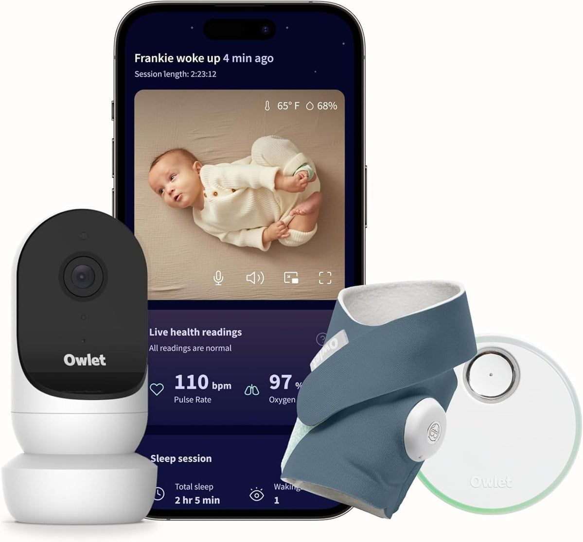 OWLET vigilabebés Cam 2 + calcetines Dream Sock para medición de funciones vitales