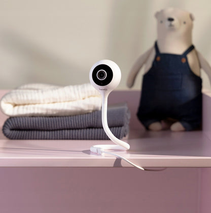 LIONELO Babyline Smart inteligentna niania elektroniczna kamera, biała kamera Wi-Fi z elastyczną podstawą