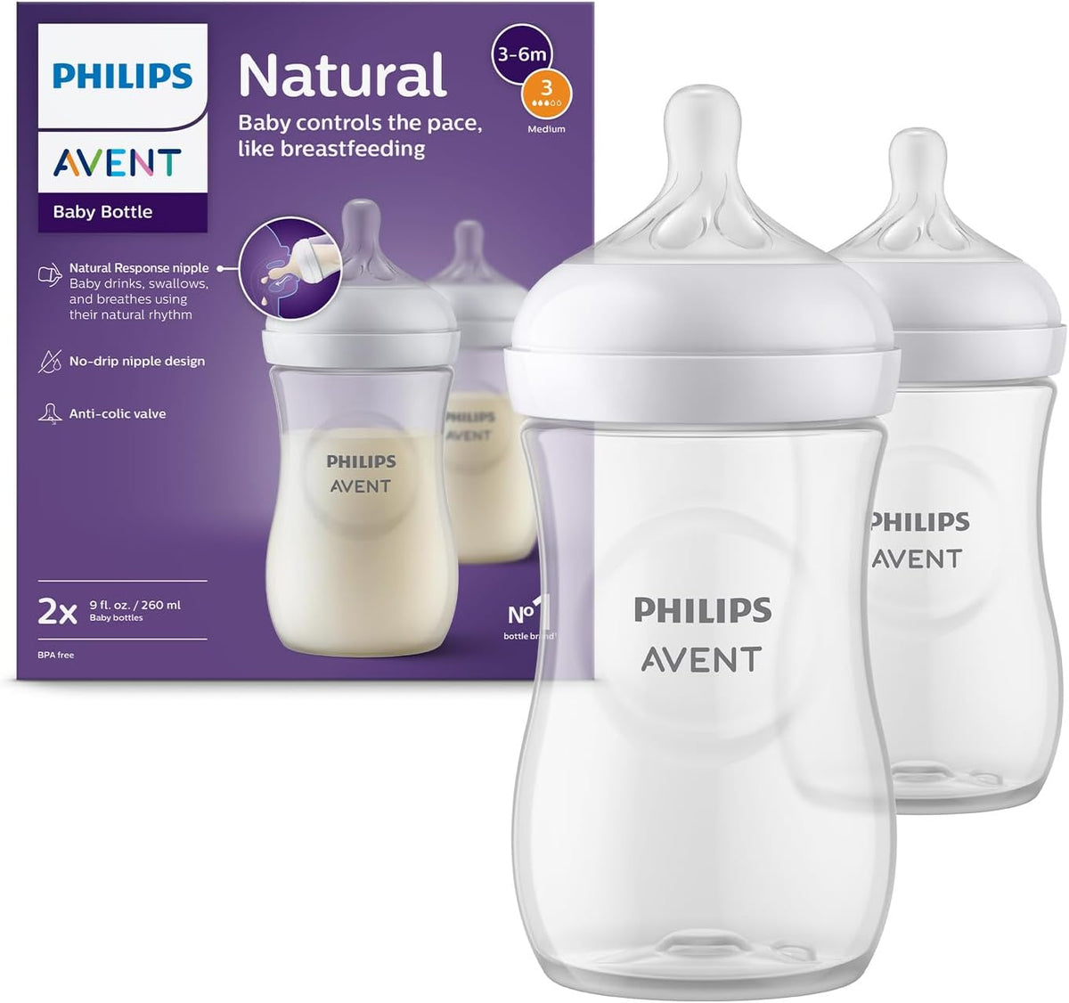 PHILIPS AVENT Biberón Natural Response 260 ml 1 mes+ x2