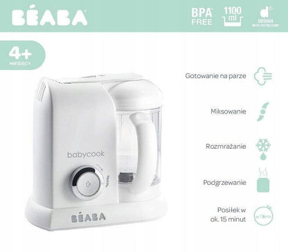 BEABA Babycook ROBOT KUCHENNY 4w1 parowar, mikser, biały, BPA free, 1100 ml, 4+ miesiące