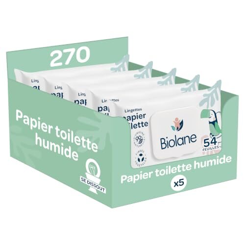 BIOLANE chusteczki do toalety 5x54 szt. - chusteczki do toalety dla dziecka, 99% składników pochodzenia naturalnego