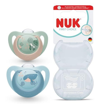 NUK First Choice smoczki 18-36 mies. 2 szt. Żółw/Wieloryb, ortodontyczne smoczki uspokajające dla dzieci