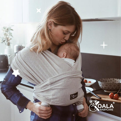 KOALA BABYCARE chusta do noszenia dziecka 2w1, szare nosidełko z niemowlęciem, wygodne i regulowane