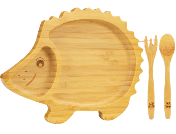 BABYLOVIT cuenco de bambú con ventosa, cuchara y tenedor ERIZO