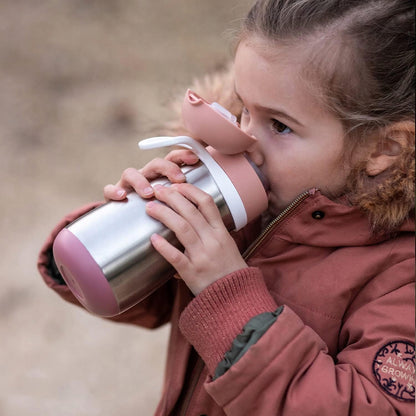 BEABA stalowy bidon termiczny termobutelka 350 ml, różowy, używany, dla dziecka 18 m+