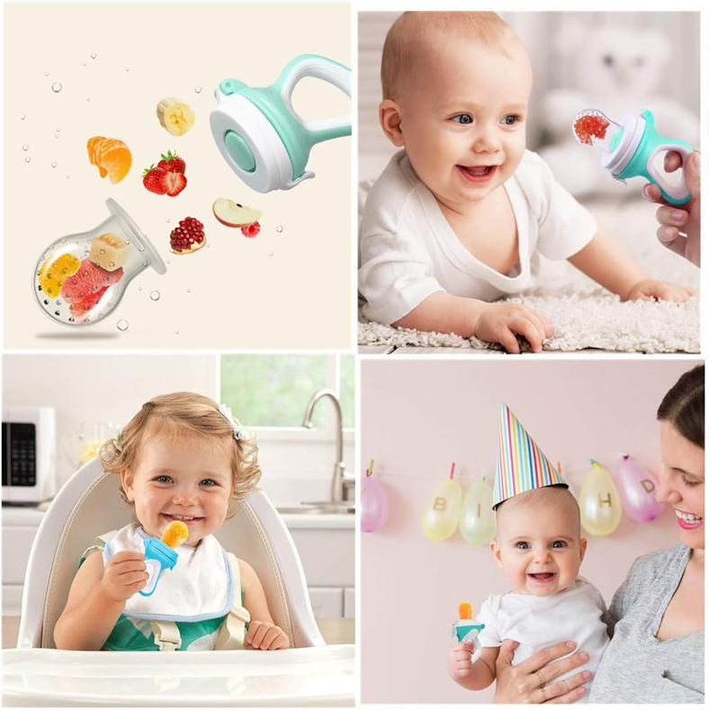 Mordedor dispensador de frutas para bebés 3-12m, 2 unidades, 6 boquillas