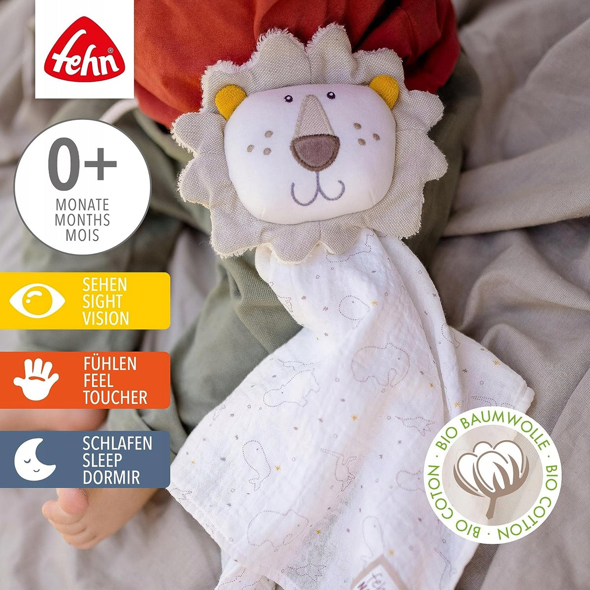FEHN NATURE manta de apego de algodón, dou dou, 28 x 38 cm LEÓN