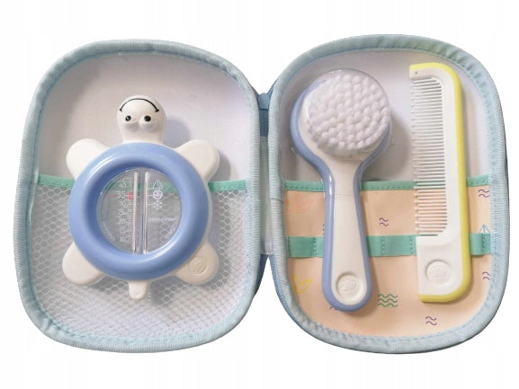 BEBE CONFORT Bath Time kosmetyczka + 3 elementy, zestaw do pielęgnacji dziecka z termometrem, szczotką i grzebieniem