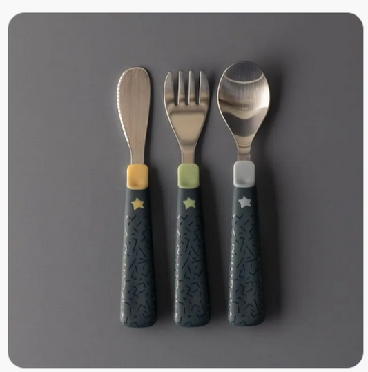 TOMMEE TIPPEE Cubiertos de acero para niños grandes cuchara tenedor cuchillo 16 cm 12 m+