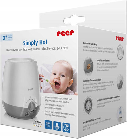 REER SIMPLY HOT podgrzewacz do butelek i słoiczków, elektryczny podgrzewacz do mleka i jedzenia dla niemowląt