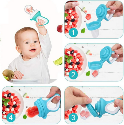 Mordedor dispensador de frutas para bebés 3-12m, 2 unidades, 6 boquillas