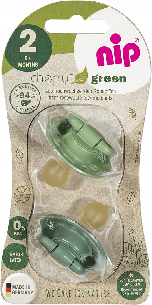 NIP CHERRY smoczek uspokajający x2 6msc+ zielony, naturalny lateks, bez BPA i BPS