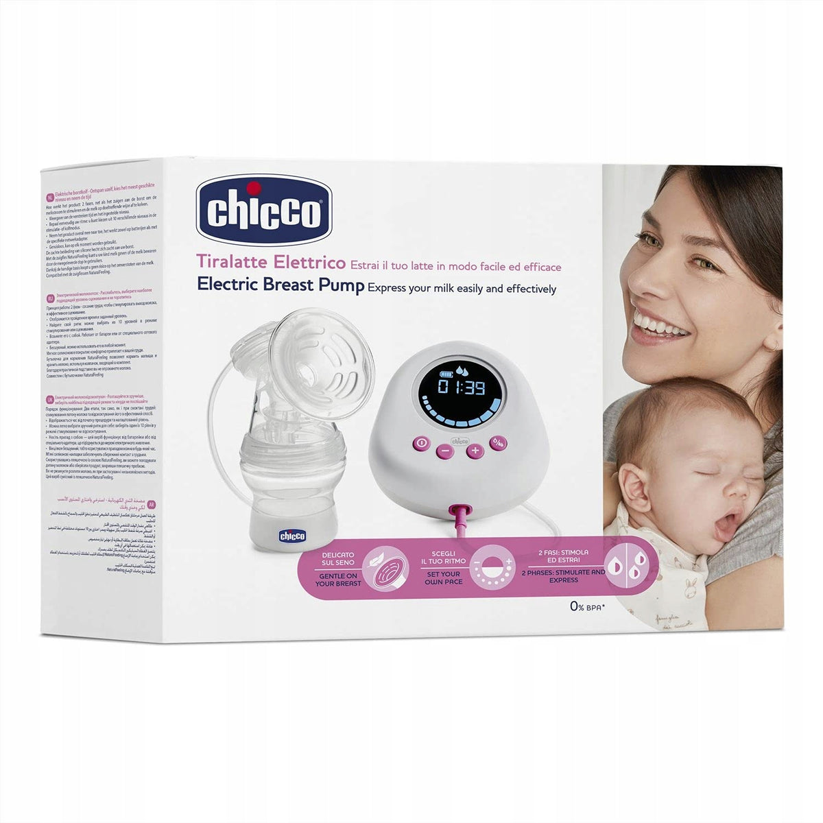 CHICCO NaturallyMe LAKTATOR elektryczny dwufazowy biało-różowy, cichy, bez BPA, zasilanie sieciowe lub bateryjne