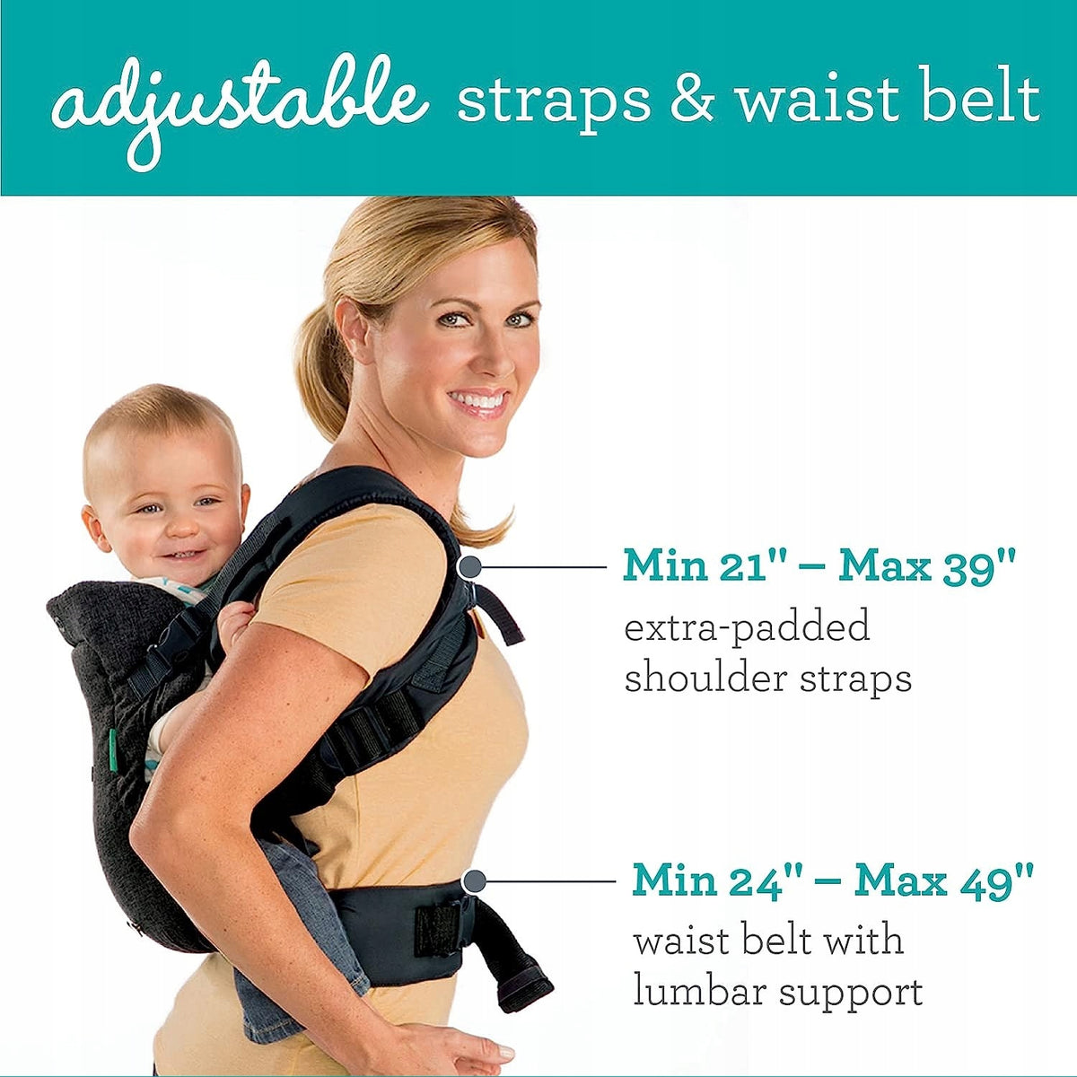 INFANTINO FLIP 4w1 nosidełko ergonomiczne 3,5 - 14,5 kg, regulowane paski i pas biodrowy