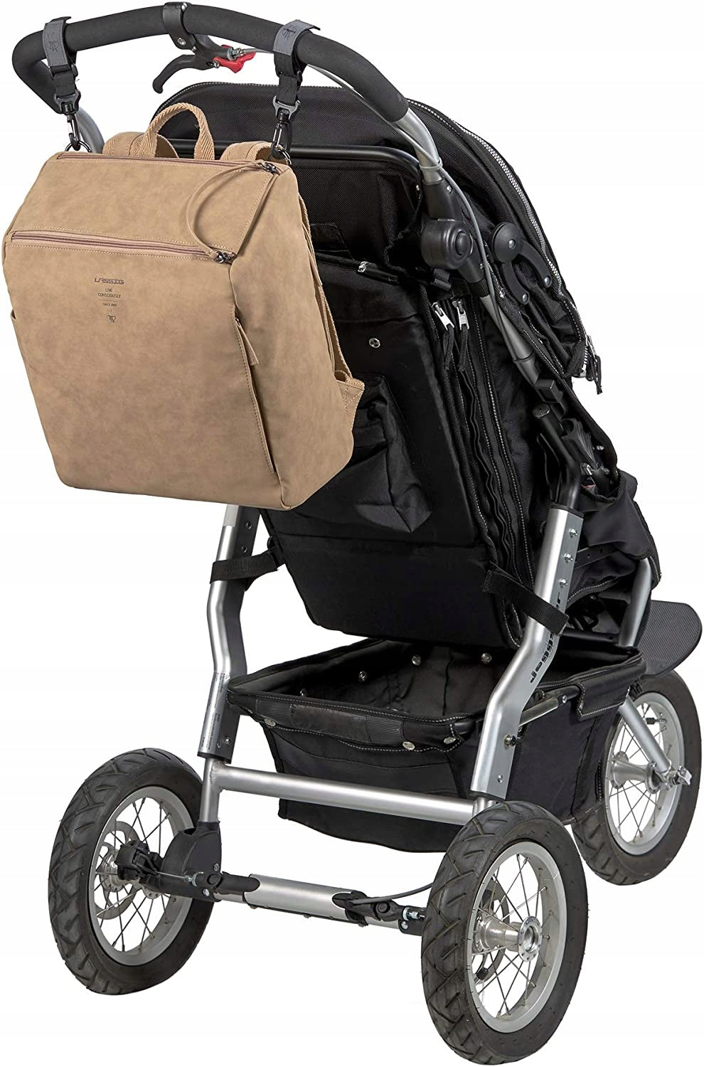 LASSIG torba plecak na akcesoria TENDER vegan + przewijak haczyki, camel, do wózka dziecięcego