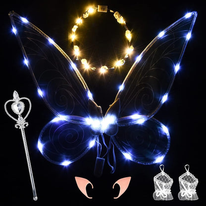 FORMIZON alas de hada con luces LED + varita, corona y orejas 46 x 65 cm